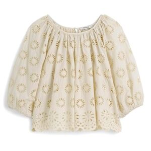 MADEWELL floral Embroidered Shirred Puff Sleege Top Size LARGE